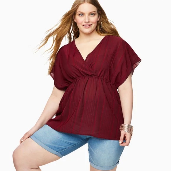 loralette Tops - 3 for $25 Loralette || Plus Wine Stripe Kimono Top